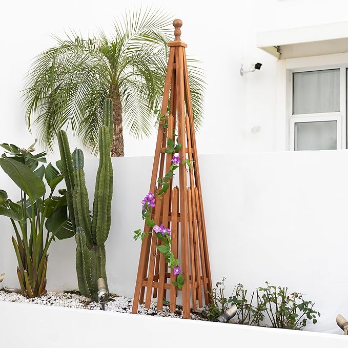 Wooden Obelisk Trellis The Ideal Support for Indoor and Outdoor Gardens, 67.5''H×14.5''W, Perfect for Tomatoes, Cucumbers, and Climbing Plants，Can Also be Used as a Background Decoration