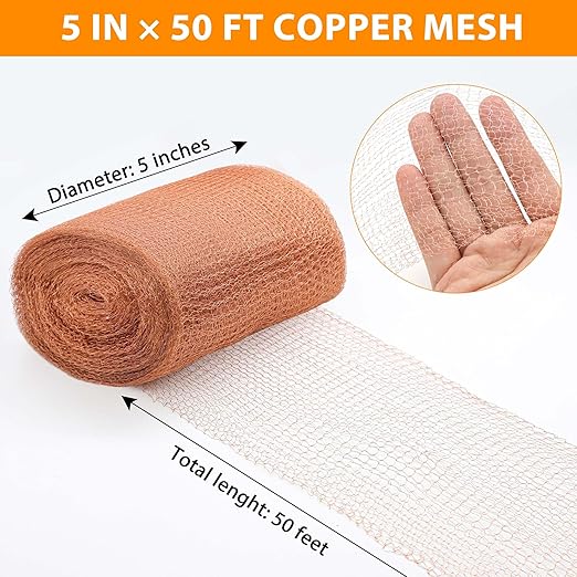 Copper Mesh Roll, 5in x 50 ft Copper Mesh Barrier for Blocking Holes,Gaps,Cracks,Seals Water Openings in Gardens & Houses