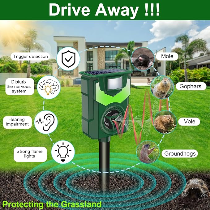 Solar Animal Repeller, Ultrasonic Cat Repellent Outdoor with Motion Sensor & Flame Flashing Light, Deterrents Device for Raccoon Squirrel Skunk Deer Rabbit Rodent Dog Repellent for Yard,Farm,Garden