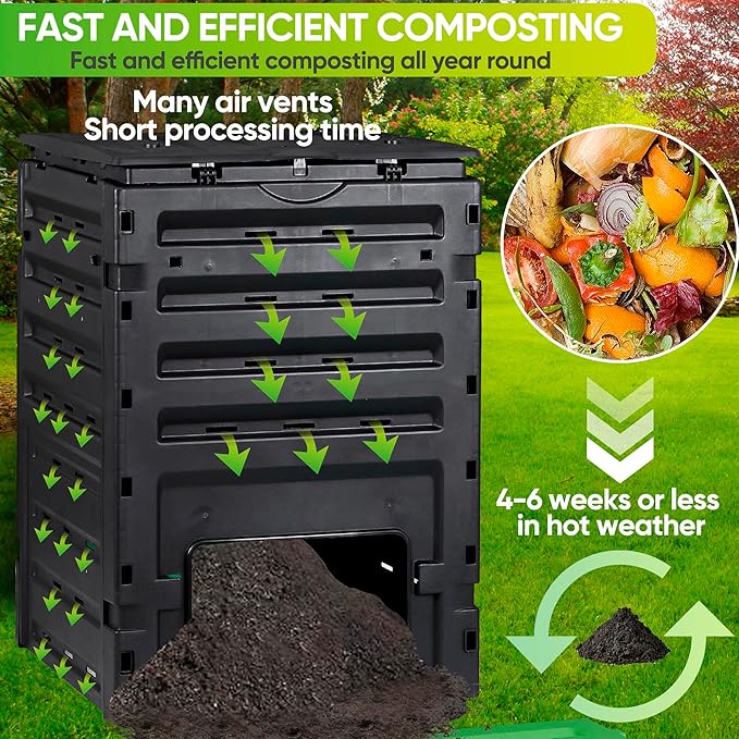 120 Gallon (450L) BPA Free Garden Compost Bin - Easy Assembly, Aerating Outdoor Compost Box for Fast Fertile Soil Creation
