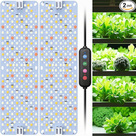 Full Spectrum Grow Lights, 24W Plant Grow Lights for Indoor Plants with Daisy Chain Function, Sunlike Spectrum, 384 LEDs and 4/8/12/16/20H Timer for Seed Starting(Pack2)