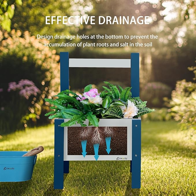 Raised Garden Bed with Trellis Elevated Planter Box with Legs, Drainage Holes for Outdoor Garden, Patio, Natural Wood 17.7”L x 16.1”W x27.6”H (Blue)