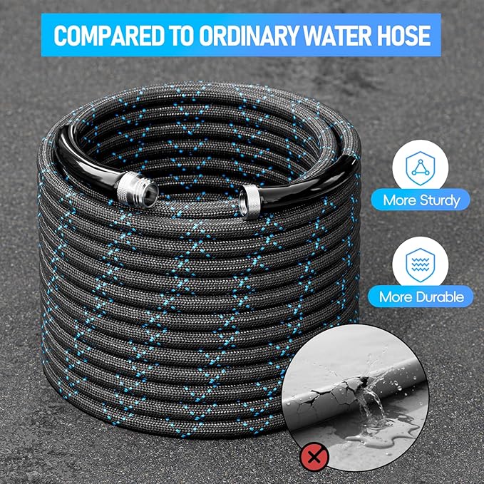 Garden Hose 25ft, 3-Layer Flexible Water Hose with 8 Pattern Spray Nozzle, Non-Expanding & Lightweight Stainless Steel Hose for Yard, Lawn, Outdoor-Leak Proof, No-kink & Tangle-free