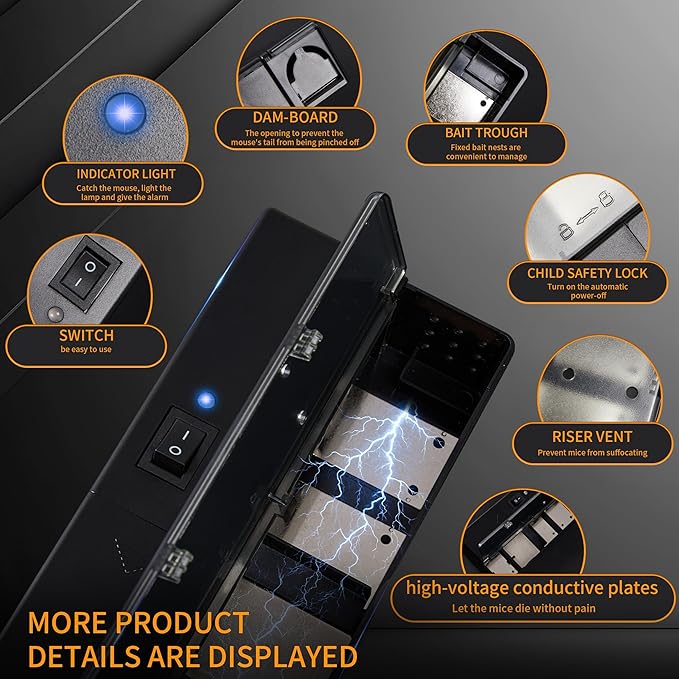 Electric Mouse Trap, Smart Escape-Proof Design Mole Traps, Battery Powered with Alert Light (Only by Batteries)