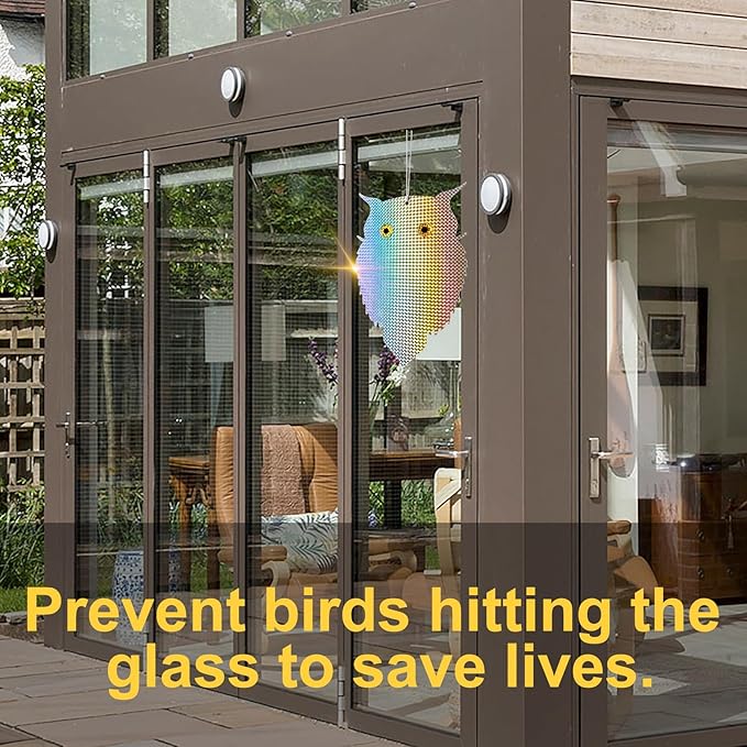 OFFO Owl Decoy to Scare Birds Away (No Bells) Bird Deterrent Device for Woodpecker Pigeon 2 PCS Plastic Hanging Outdoors Reflective Keep Birds Away Home and Garden