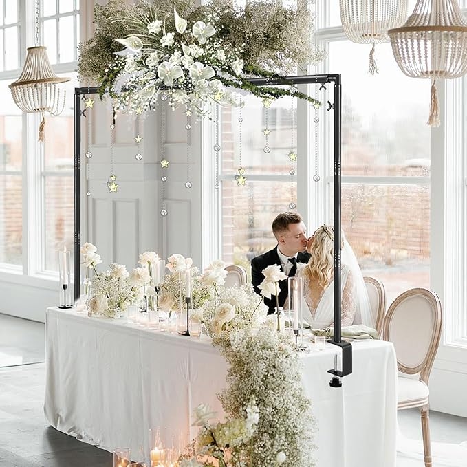 Over The Table Rod Stand with Clamps Adjustable 31-110 in Length 31-64 in Height Black Table Balloon Arch Hanging Stand with Storage Bag for Halloween Christmas Wedding Birthday Party Decoration