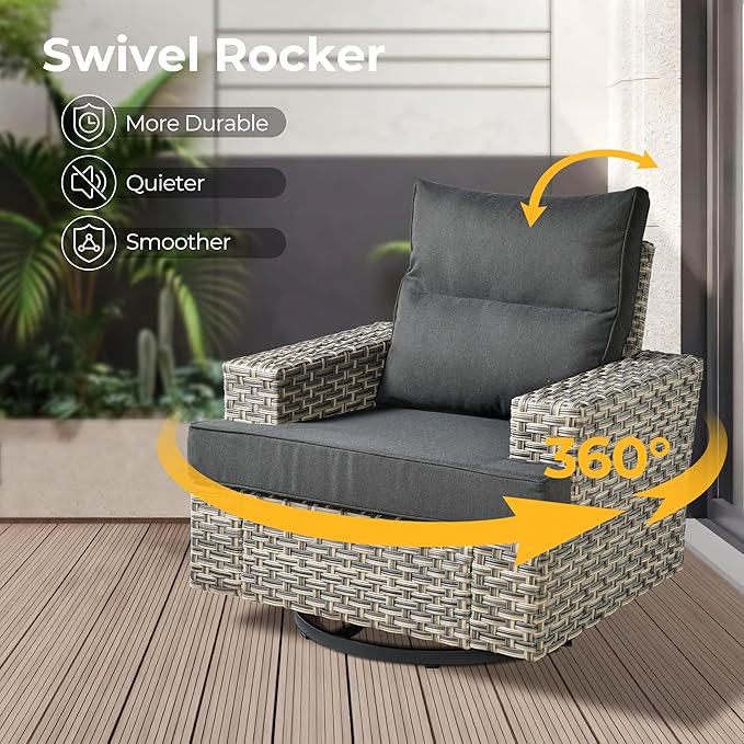 HOOOWOOO Outdoor Sectional Patio Furniture Set with Fire Pit Table,13 Pieces Wicker Conversation Sets L Shaped Couch,Extra Deep Out Door Sofa Outside Furniture with Swivel Chairs Ottomans,Black