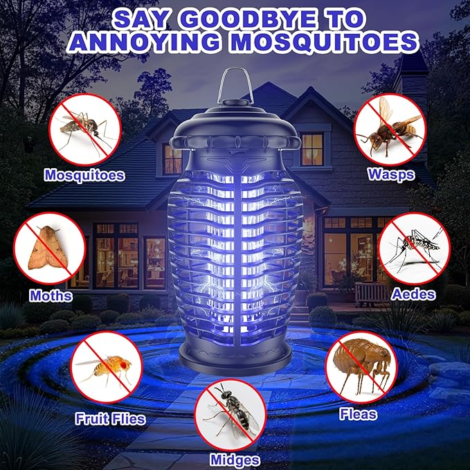 Bug Zapper Outdoor - 4200V Mosquito Zapper, Electric Fly Traps Insect Killer with 8.2ft Power Cord, ABS Plastic Outer, Hanging Fly Zapper for Home, Patio, Kitchen, Backyard, Camping