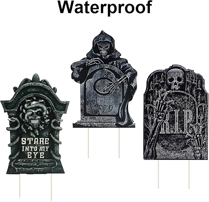 Halloween Tombstone Decorations Gravestone Decor for Graveyard Headstone Yard Signs Outdoor Lawn Yard Garden Decorations Halloween Yard Stakes - 3PCS