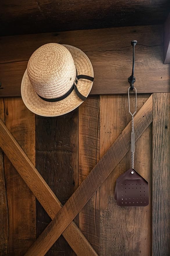 Leather Fly Swatter Set (1 Pack) – 17” Amish-Made Fly Swat w/Real Leather Paddle – Fly Swatters Multi Pack w/Metal Handle – Bug Swatter, Mosquito Swatter, Wasp Swatter (Chocolate)