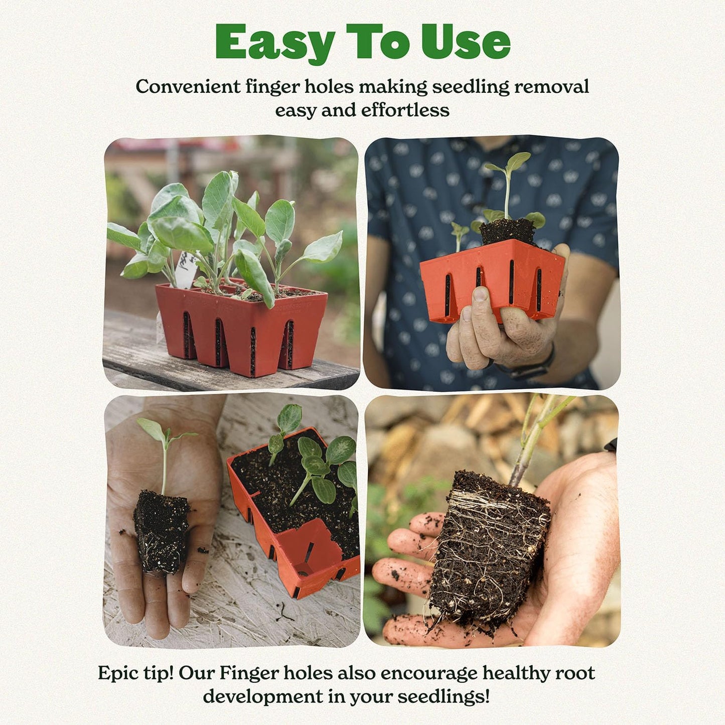 Epic Gardening Reusable Seed Starter Tray - 6 Cell/72 Seedling Starter Trays - Easy Watering, Indoor Greenhouse, Plant Starter, Gardener-Friendly for Seedlings | UV-Treated & BPA-Free - Terracotta