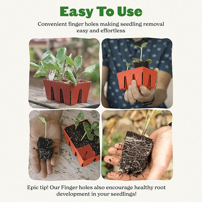 Epic Gardening Reusable Seed Starter Tray - 6 Cell/6 Seedling Starter Trays - Easy Watering, Indoor Greenhouse, Plant Starter, Gardener-Friendly for Seedlings | UV-Treated & BPA-Free - Terracotta