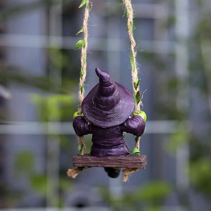 The Garden Witch Statue on The Swing decorates The Small Witch Statue for Indoor and Outdoor Horror Decor Halloween Decor