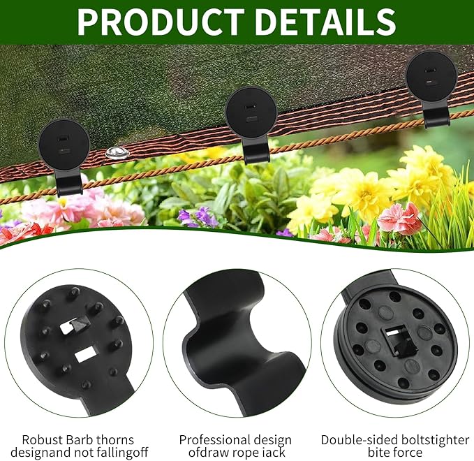 20 Pieces Shade Cloth Plastic Clips Heavy Duty Lock Grips, Round Plastic Black Clips Sunshade Net Fixing Clip Fix Clamp, Shade Fabric Clips for Bird Netting, Greenhouse Outdoor Garden Netting