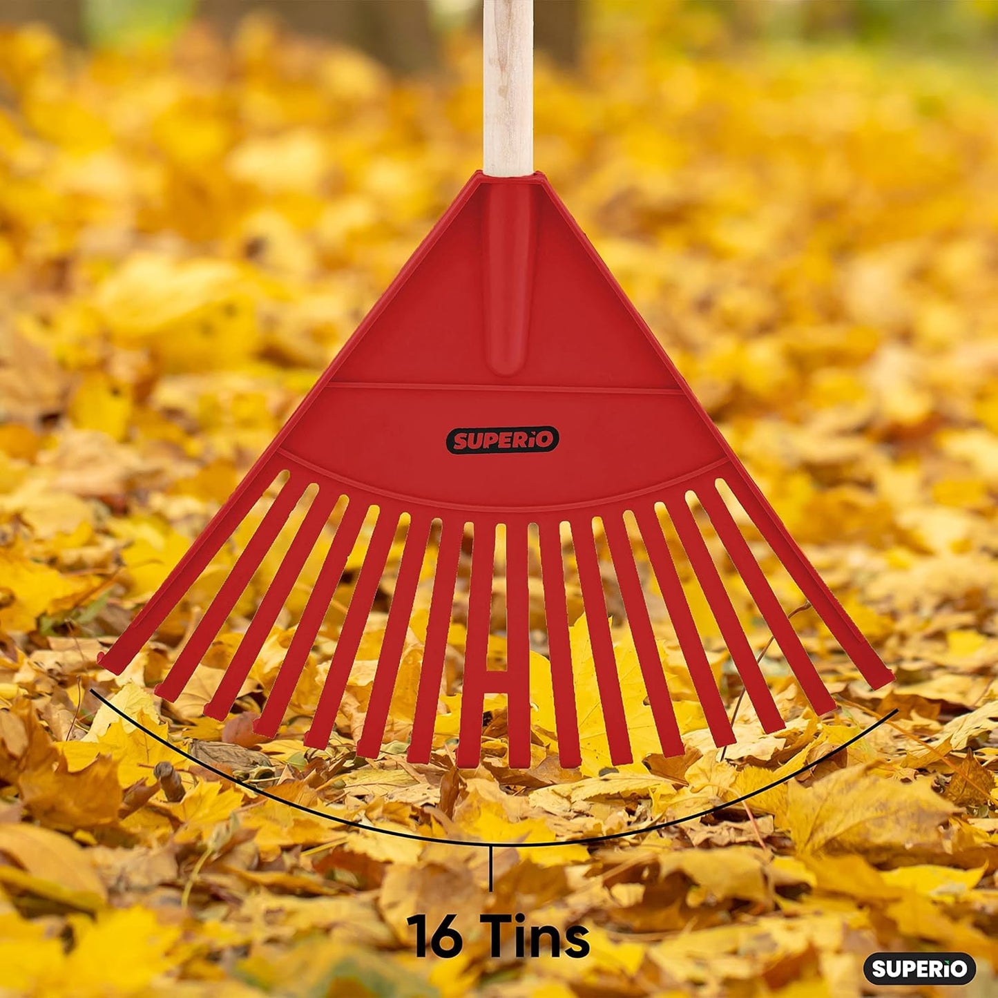Superio Kids Rake with Hardwood Handle, Durable Plastic Head to Sweep Leaves in Lawn and Tidying Up The Garden, 34"