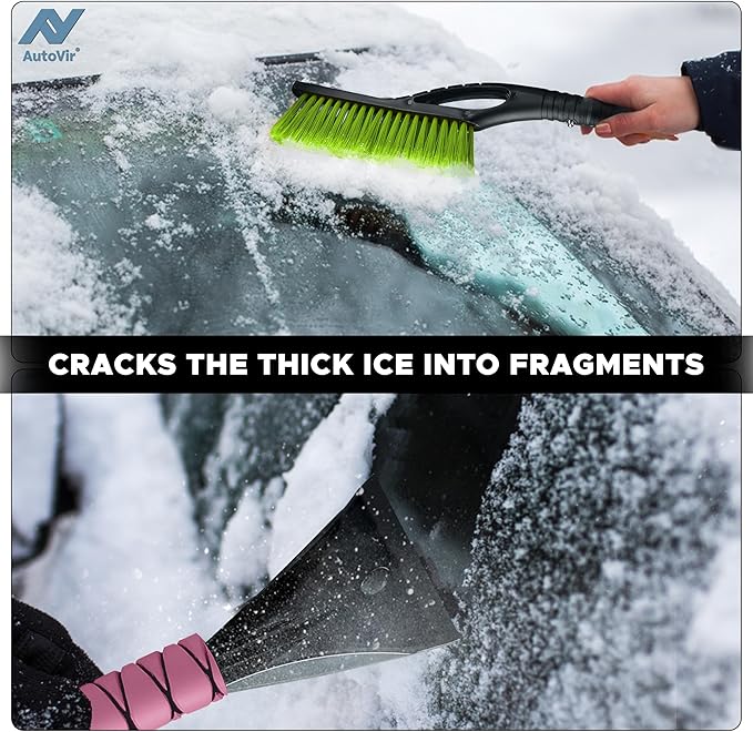 27" Car Snow Brush and Ice Scrapers for Car Windshield (2 Pack), Window Scraper with Ergonomic Foam Grip, Snow Removal for Car, Must Have Winter Car Accessories (Green and Pink)