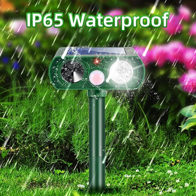 2 Pack Solar Ultrasonic Animal Repellent Raccoon Fortress Pro Outdoor, Deer Repellent with Motion Sensor & Strobe Light,Waterproof Cat Dog Squirrel Rabbit Deterrent for Garden Yard