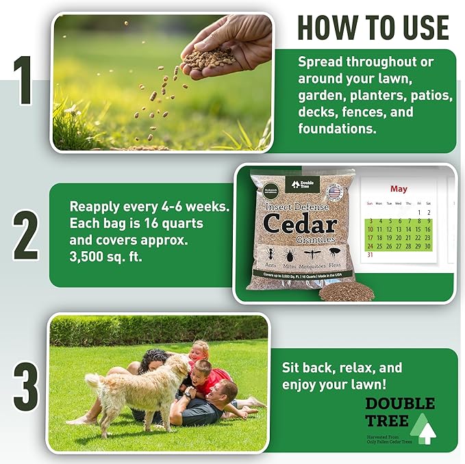 Double Tree Home and Garden Cedar Granules | Repels Fleas, Ticks, Ants, and Mosquitos | Rich Cedar Scent | Non Toxic | Pet Safe | 2 Bags (32 Quarts)