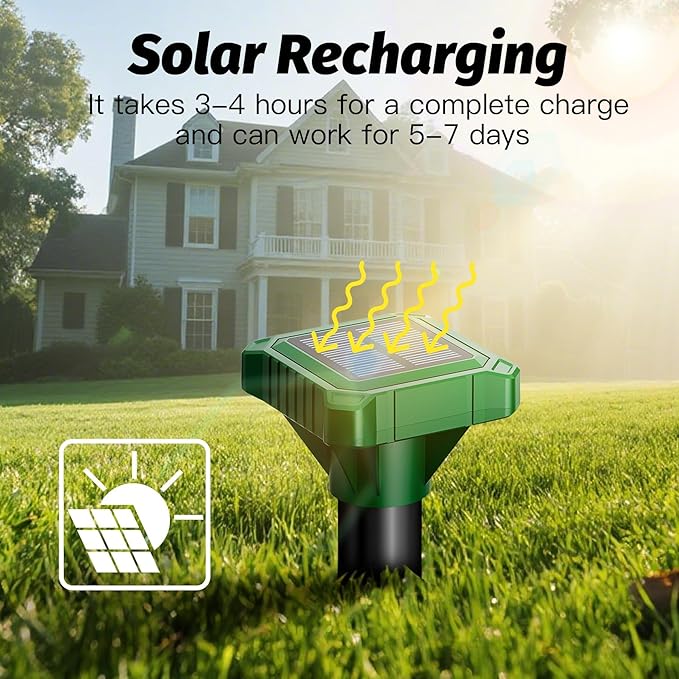 Solar Powered Mole Repeller Outdoor Vole Deterrent Gopher Repellent with Pulse Wave Waterproof Groundhog Control Device for Lawn Patio and Garden (4)