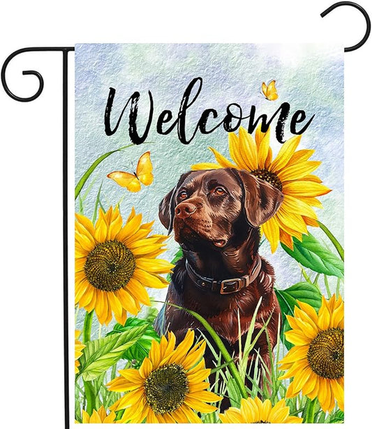 Sunflower Chocolate Lab Garden Flag Summer Spring Garden Flags for Outside Floral Labrador Dog Yard Flag Small Outdoor Welcome Flags 12x18 Double Sided