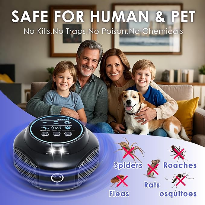 Ultrasonic Mouse Repellent Plug in – 360° LED Rodent Deterrent Device, Electronic Indoor Pest Repeller for Mice Rats Squirrels, No Touch Solution for House Attic Garage RV