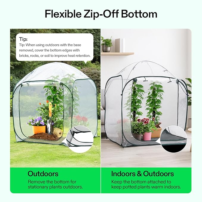 VIVOSUN 49x49x63-Inch Portable Walk-in Greenhouse, with PVC Cover & Detachable Base, Instant Pop-up and Folding, Mini Greenhouse with Roll-Up Door & Mesh Window for Indoor Outdoor, Wind Ropes Included