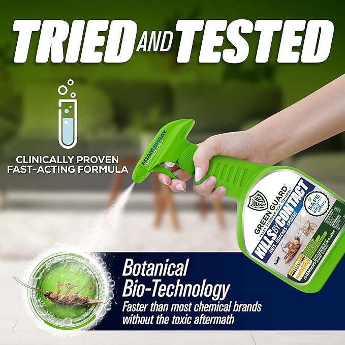 Green Guard Pest Control Spray - Indoor & Outdoor Killer of Ants, Roaches, Spiders & Other Crawling Insects, Safe Around Children & Pets, Plant-Based, Pleasant Scent (Citro Force, 32oz)