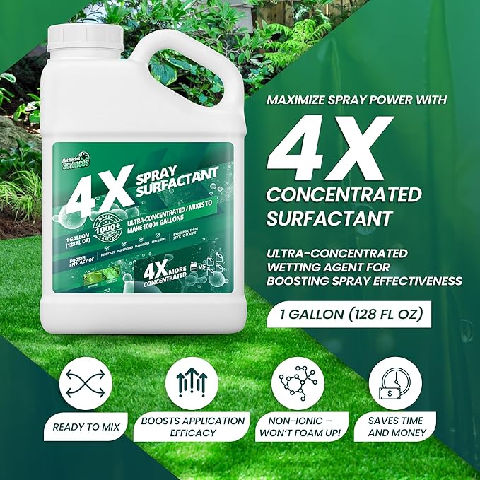 1 Gallon 4X Non Ionic Surfactant - Makes 1000 Gallons - Nonionic Wetting Agent & Concentrated Surfactant Spray for Increased Product Efficacy, Ideal Spreader Sticker, No Foam Wetting Agent