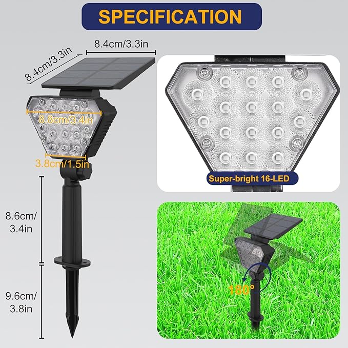 T-SUN Solar Spot Lights Outdoor 6Packs Blue Solar Spotlights Landscape Lights IP65 Waterproof Auto On/Off for Garden/Yard/Pathway/Patio
