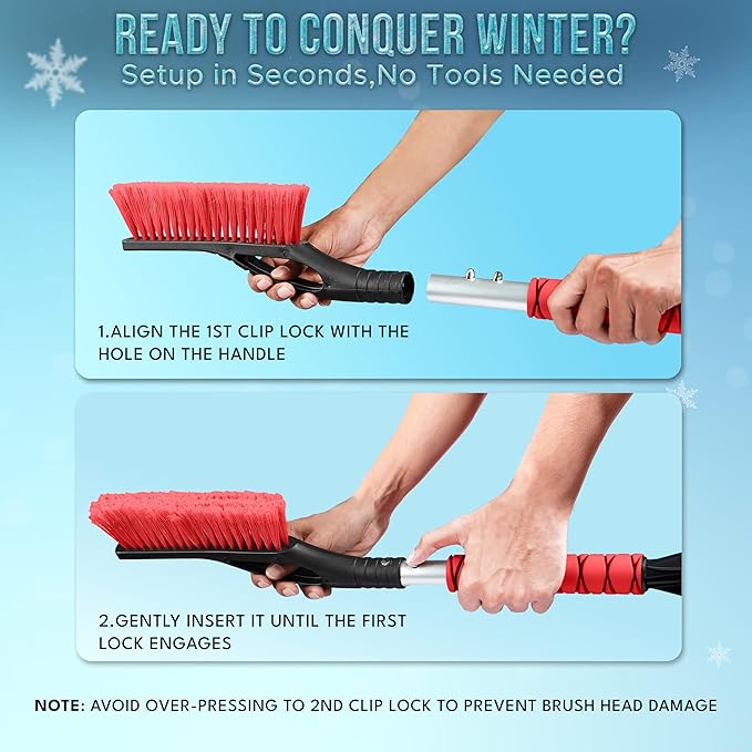EcoNour 27" Aluminum Snow Brush with Ice Scrapers for Car Windshield and Window | Car Snow Scraper and Brush with Ergonomic Foam Grip Winter Accessories (Orange, Red, Green) (3 Pack)