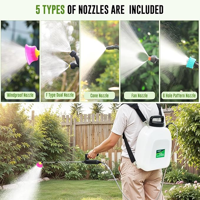 Battery Powered Sprayer 3.2 Gallon, VAXMAY Backpack Sprayer with 5 Mist Nozzles, Electric Garden Sprayer with USB Rechargeable Handle 32" Retractable Wand Portable Weed Sprayer for Lawn, Garden, Yard
