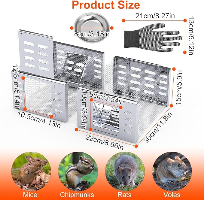 2 Pack Humane Rat Trap, Metal Automatic Continuous Mouse Chipmunk Cage Traps and Other Small Live Animals Cage, Easy to Catch and Release, Work for Indoor Outdoor