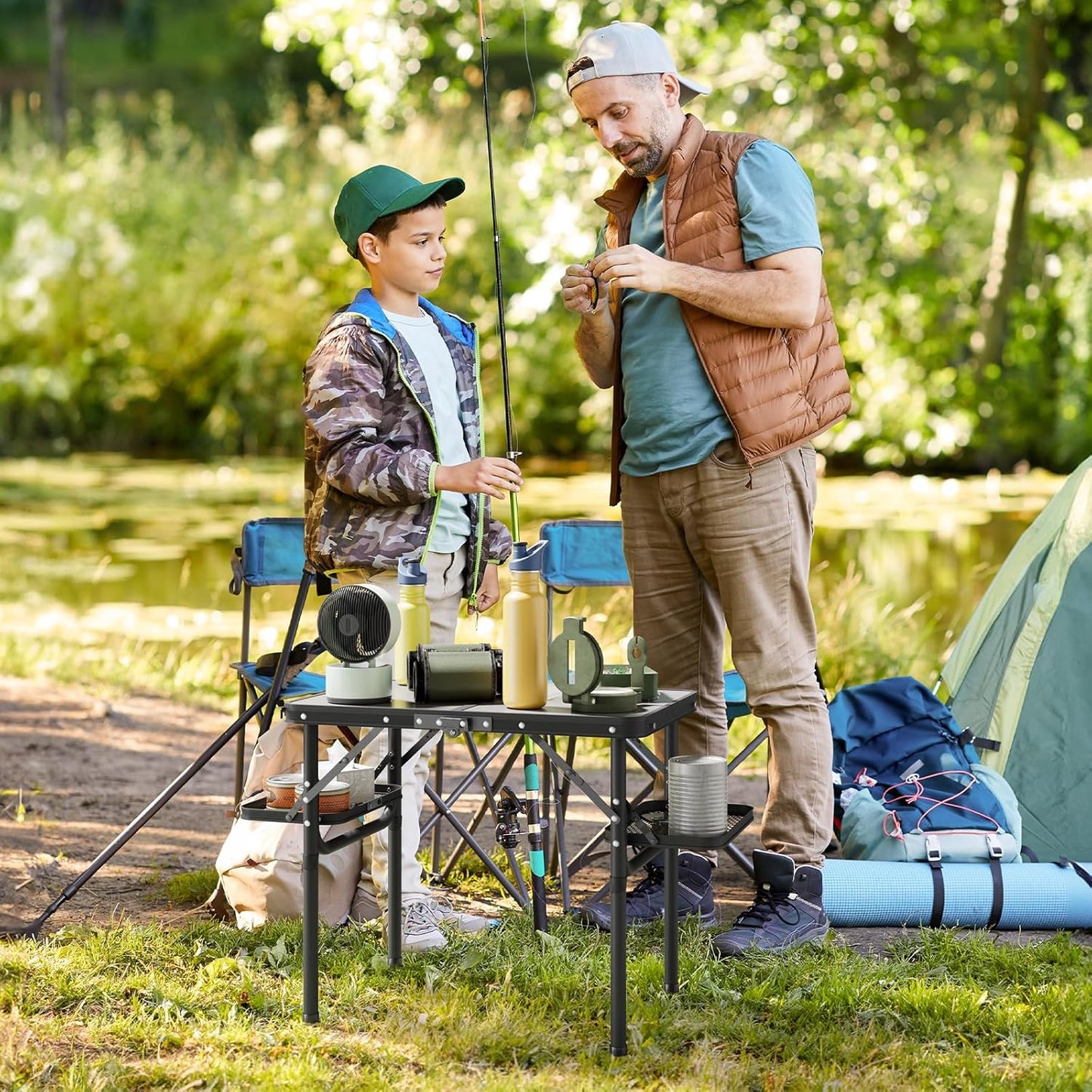 Titanker Folding Camping Table 2ft, Small Folding Camp Table Portable with 50% Extra Space, Small Picnic Table, Portable Beach Desk, Car Camping Essentials, Aluminum Light & Solid