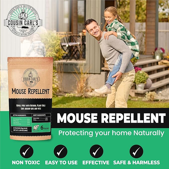 Cousin Carl’s Natural Mouse Repellent Pouches – Plant-Based Pest Control Formula (6-Pack)