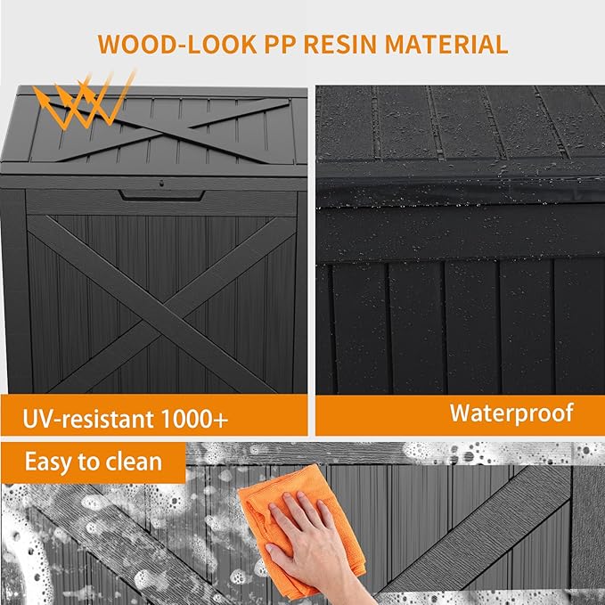 32 GallonOutdoor Storage Box,Resin Deck Boxes Waterproof, IndoorOutdoor Bin for Package Delivery, Patio Cushions, Gardening Tools, Lockable, UV Resistant