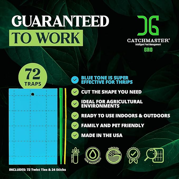 Catchmaster GRO Blue Regular Double Sided Sticky Traps 72PK, Adhesive Bug & Fruit Fly Trap, Pest Control for Home, Farm, Garden, Hydroponics & Greenhouse, Protect Live Plants Indoor & Outdoor