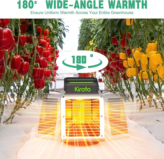 Kiroto 1500w Greenhouse Heater,with APP Remote Control, Portable Outdoor Winter Heater With Thermostat For Plants & Vegetables Grow Tent, Smart Safe