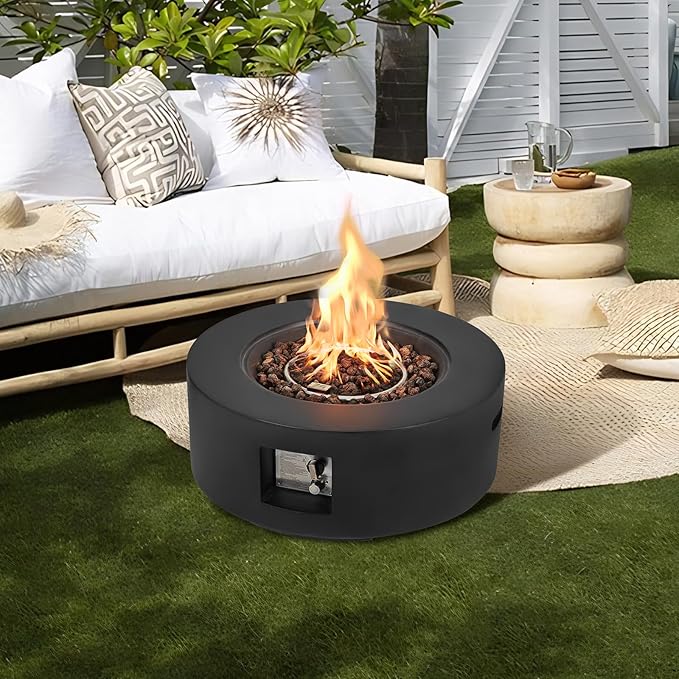 ECOTOUGE 50,000 BTU Outdoor Propane Gas Fire Pit Table, 30 Inch Auto-Ignition Round Gas Fire Pit,Steel Fire Table w/Weather-Resistant Pit Cover, Lava Rocks (Black, no Tank Holder)