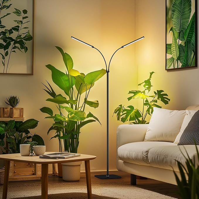 Plant Light for Indoor Growing, Full Spectrum Dual Heads Grow Light, 66.5in Extendable Stand,144 LEDs,10-Level Dimmable, Auto Timer, Adjustable Gooseneck Floor Lamp for Tall Large Plants
