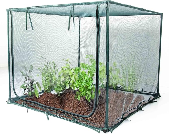 Square 4'x4' Netting Cover 3.3FT Tall Crop Cage Pest Guard Cover for Vegetables Fruits Durable Plant Garden Net with 4 Stakes