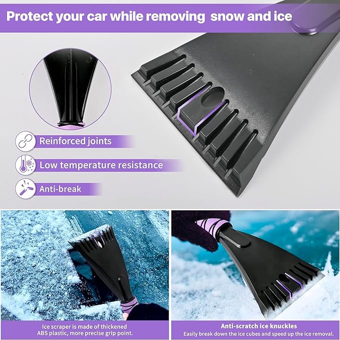 27" Snow Brush and Ice Scrapers for Car Windshield 2 Pack |Scratch-Free Bristle Head PVC Snow Brush & Foam Grip Window Snow Scraper Snow Removal Tool with Aluminum Body for Truck, SUV,Purple