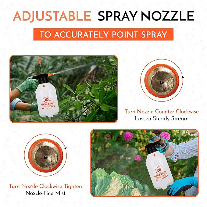 Handheld Pumping Sprayer Viton Seals Sprayers in Lawn and Garden, Spray Bottles for Cleaning Chemical Sprayer Continuous Spray Bottle for Plants 2L (0.53 Gallon / 68oz)