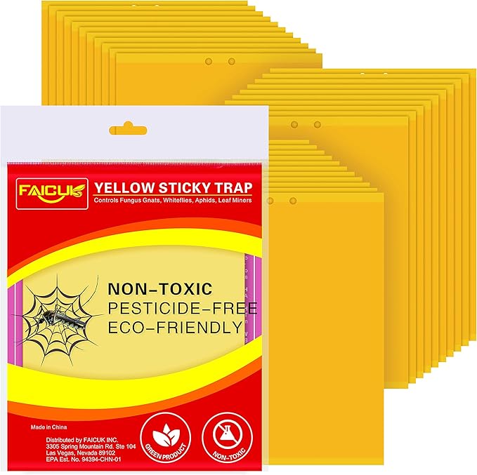 Faicuk Yellow Dual-Sided Sticky Fly Traps for Plant Insect Like Aphids, Fungus Gnats, Leaf Miners and White Flies (30 Pack)