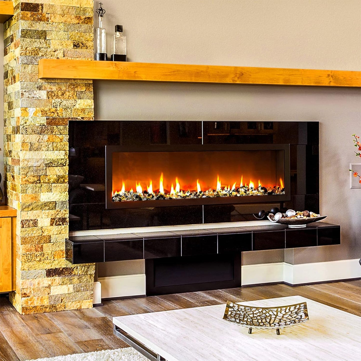 Mr. Fireglass 10 Pounds Reflective Fire Glass for Fire Pit Fireplace and Landscaping, 1/4 Inch Blended High Luster Fireglass Rocks for Outdoor and Indoor Use Gold+Onyx Black+Platinum