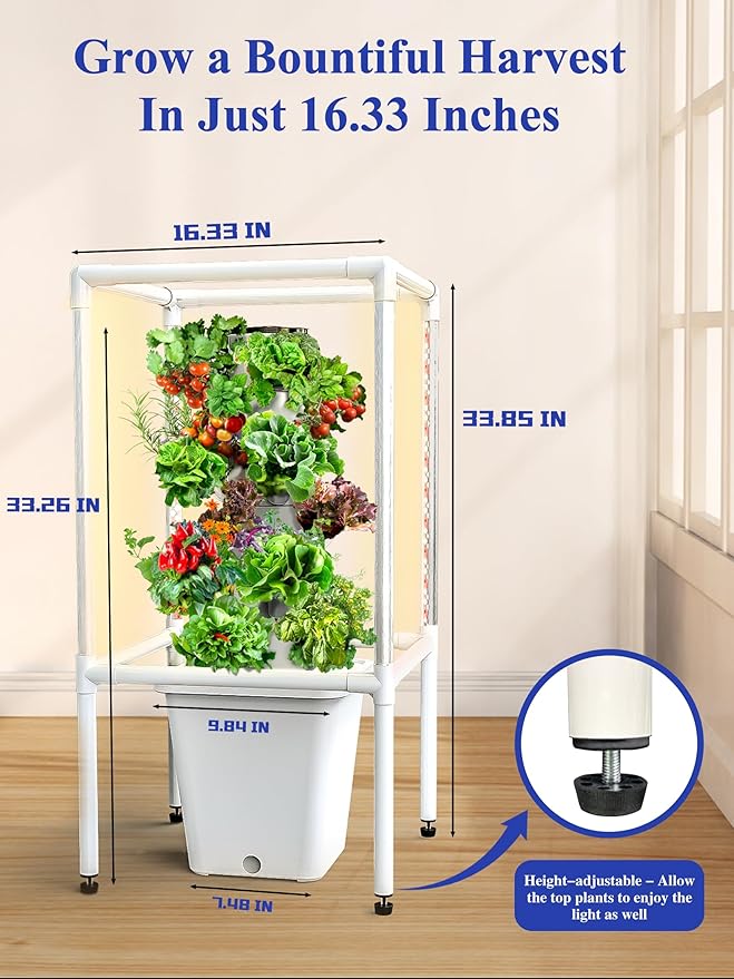 Sjzx Hydroponics Growing System, 18-Plant Indoor Vertical Garden with LED Timing Grow Light, Germination Kit Including Water Level, 2Pcs Smart Plug