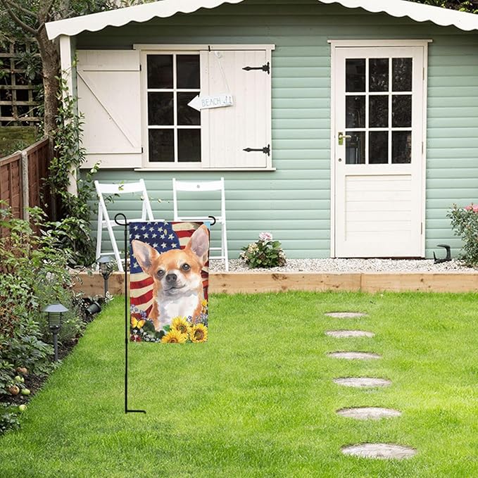 Chihuahua American Flag Patriotic Dog Garden Flag Welcome Party Outdoor Outside Decorations Picks Home House Garden Yard Decor 12x18 Inch