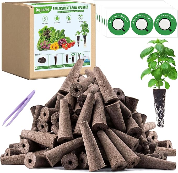 110 Pcs Seed Pod Kit for Aerogarden with 55 Grow Sponges, 54 Pot Lables &1 Tweezer, Grow Anything Kit for Indoor Hydroponics Growing System, Replacement Root Growth Sponges for Aero Garden iDOO...