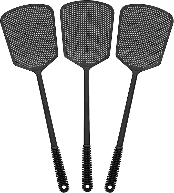 Fly Swatters-Begonia Flexible Heavy Duty Thick Fly Swatters with Bigger Paddle, Black 3 Pack