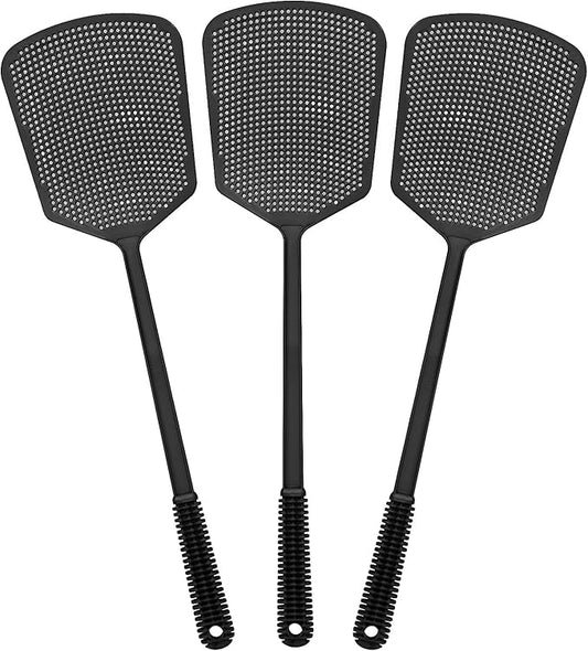 Fly Swatters-Begonia Flexible Heavy Duty Thick Fly Swatters with Bigger Paddle, Black 3 Pack