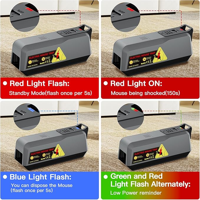 Electric Mouse Trap Indoor for Home, Reusable No-Touch Electric Mouse Trap Zapper with Powerful Voltage Effectively Kills Mice in Living Rooms, Kitchens, Garages, and More